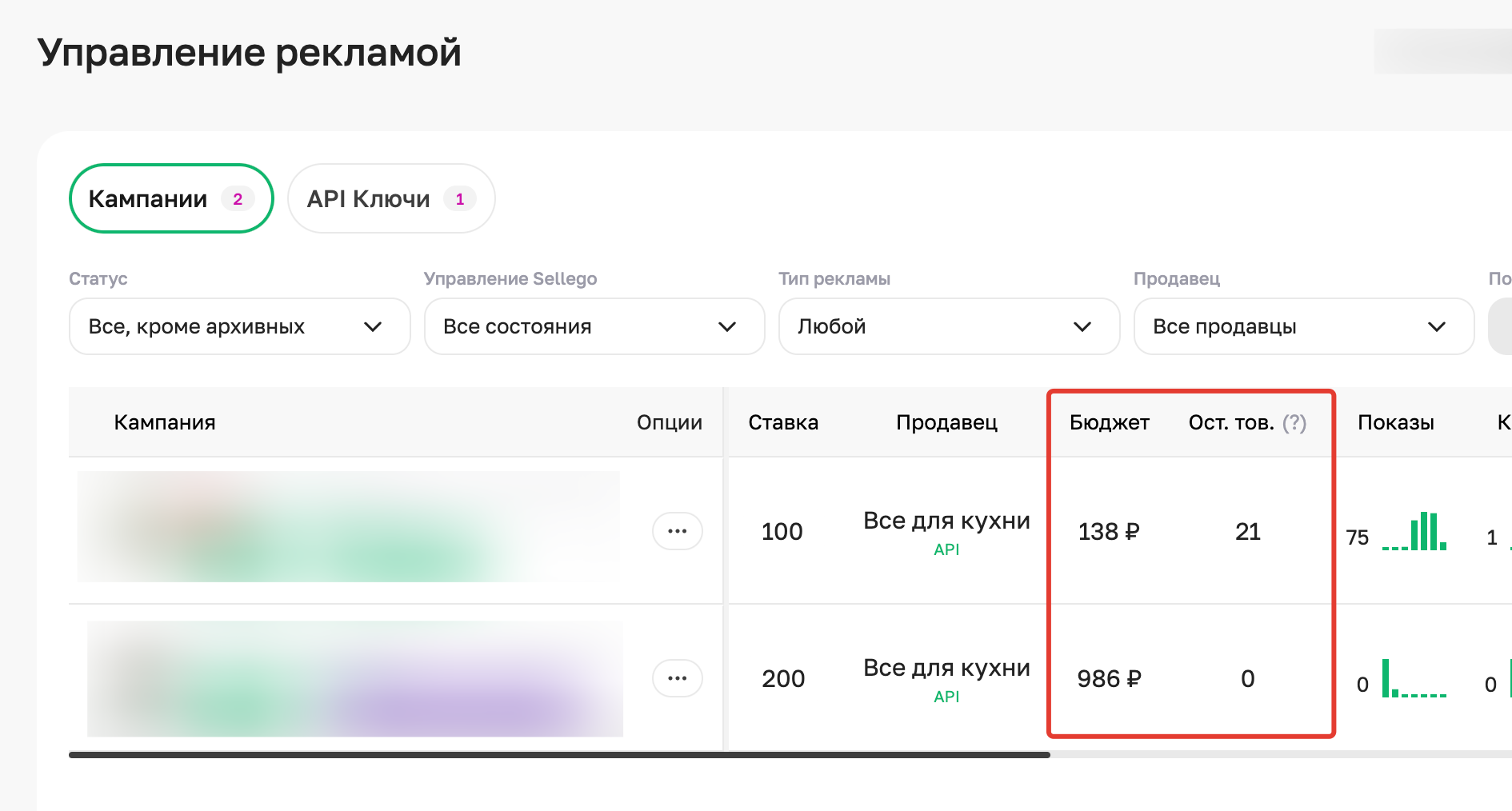 Добавили данные по бюджету и остатку товаров в 